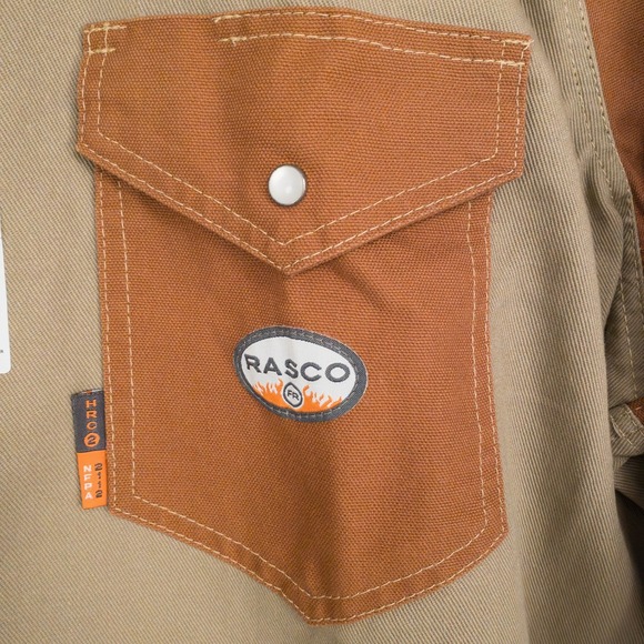 RASCO FR Flame Resistant Work Shirt 4XL Long Khaki Duck Two Tone Workwear - Picture 6 of 16